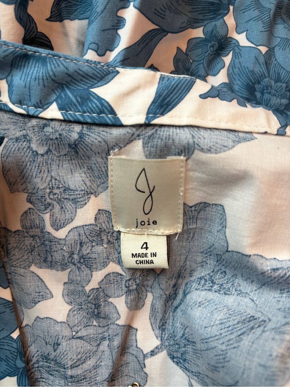 NWOT Joie Blue & White Floral Puff Sleeve Belted Cotton Mini Dress Size 4 - Picture 8 of 10